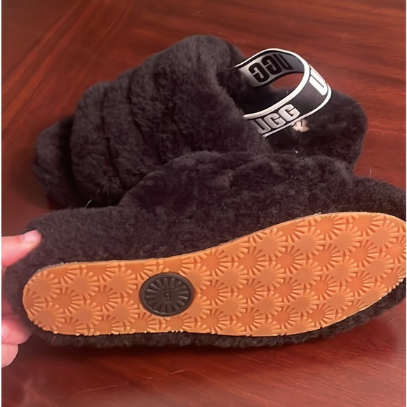 UGG Shoes - Black Ugg fluff ya slippers size 7. Never worn